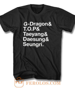 Big Bang Names K Pop T Shirt