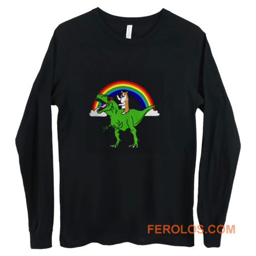 Corgi Riding T Rex Dinosaur Long Sleeve