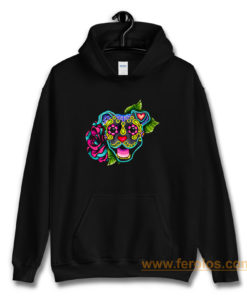 Smiling Pit Bull in Blue Day of the Dead Pitbull Sugar Skull Hoodie