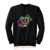 Smiling Pit Bull in Blue Day of the Dead Pitbull Sugar Skull Sweatshirt