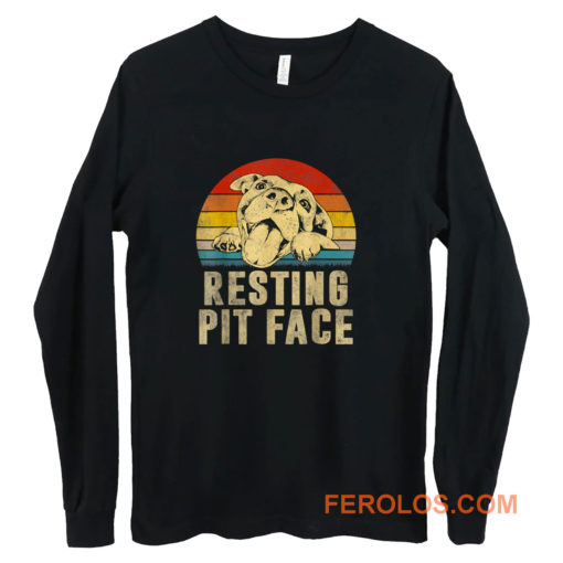 Dog Pitbull Resting Pit Face Vintage Long Sleeve