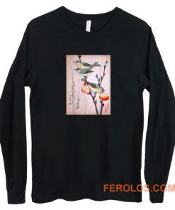 Japanese Art Birds on Peach Tree Blossom Japanese Woodblock Long Sleeve