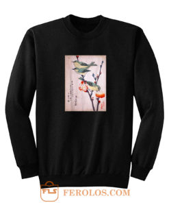 Japanese Art Birds on Peach Tree Blossom Japanese Woodblock Sweatshirt