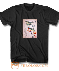 Japanese Art Birds on Peach Tree Blossom Japanese Woodblock T Shirt