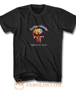 Skull Autism Warrior Fighting For My Son T Shirt