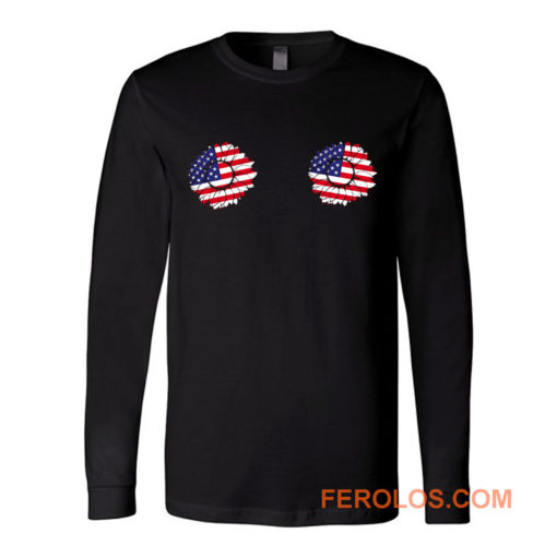 4th of July Sunflower Boobs USA flag Long Sleeve