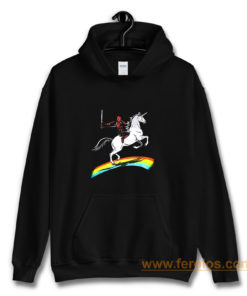 Deadpool Riding a Unicorn on a Rainbow Hoodie