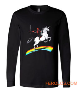 Deadpool Riding a Unicorn on a Rainbow Long Sleeve