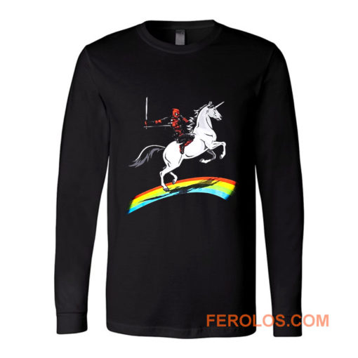 Deadpool Riding a Unicorn on a Rainbow Long Sleeve