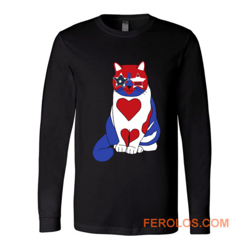 Funny Cat 4th of July American Flag Long Sleeve