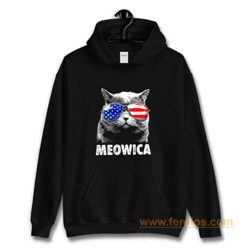 Meowica Cat with Eye Glass America Hoodie