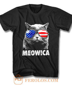 Meowica Cat with Eye Glass America T Shirt