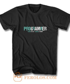 Programming Decipher Program Computer Technician Encoder Gift Programmer Coder By Day Gamer By Night T Shirt