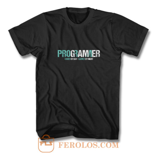 Programming Decipher Program Computer Technician Encoder Gift Programmer Coder By Day Gamer By Night T Shirt