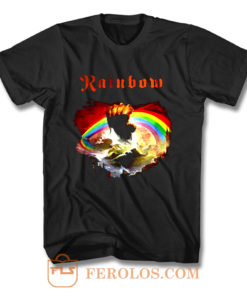 Rainbow Rising Hand Album Clouds Rock Roll Music Heavy Metal T Shirt