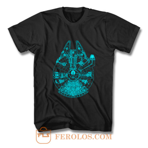 Star Wars Millennium Falcon Blue Outline T Shirt